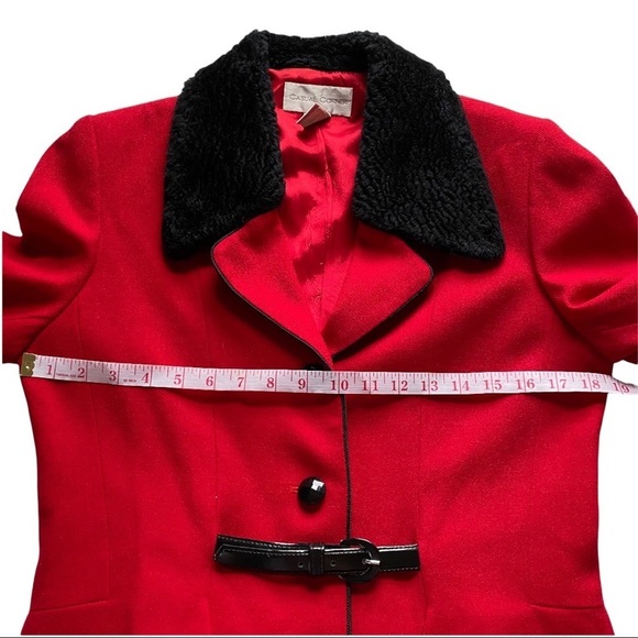 Vtg Casual Corner Christmas Red Black Collar 100% Wool Fully-Lined Skirt Suit 10 - Picture 9 of 11